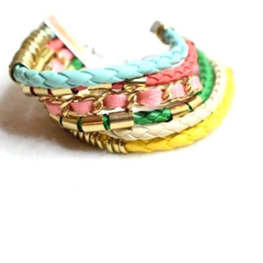 Colors Of The Rainbow Leather Cloth Wide Cuff Music Charm Like New 5-8" Bracelet